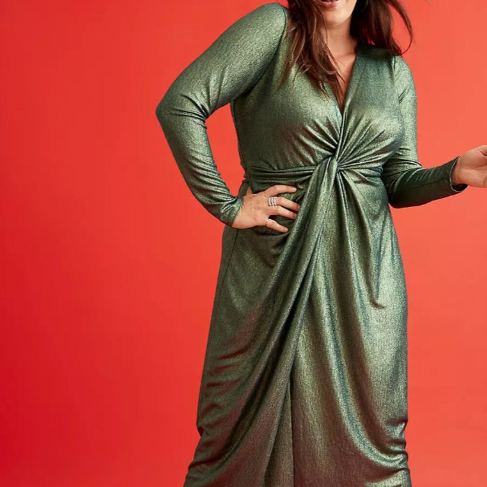 Twist-Waist Sheath Metallic Midi Dress from Lane Bryant